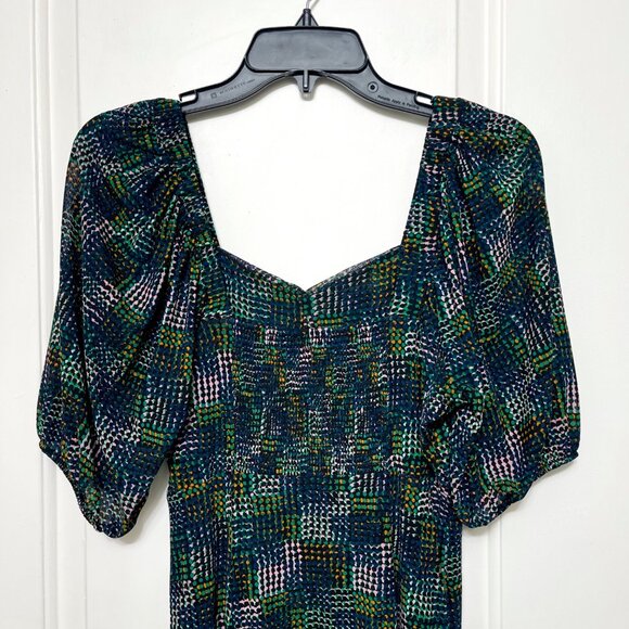 Cabi Elaine Puff Sleeve Multicolored Dot Mesh Midi Dress in Green Size XS - Picture 7 of 12